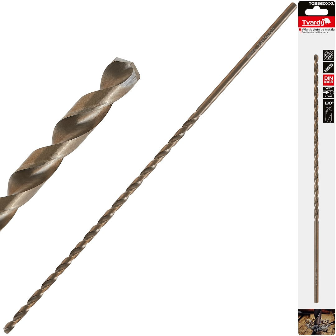Long HSS DIN1869 6.0 x 330 mm Gold metal twist drill bit