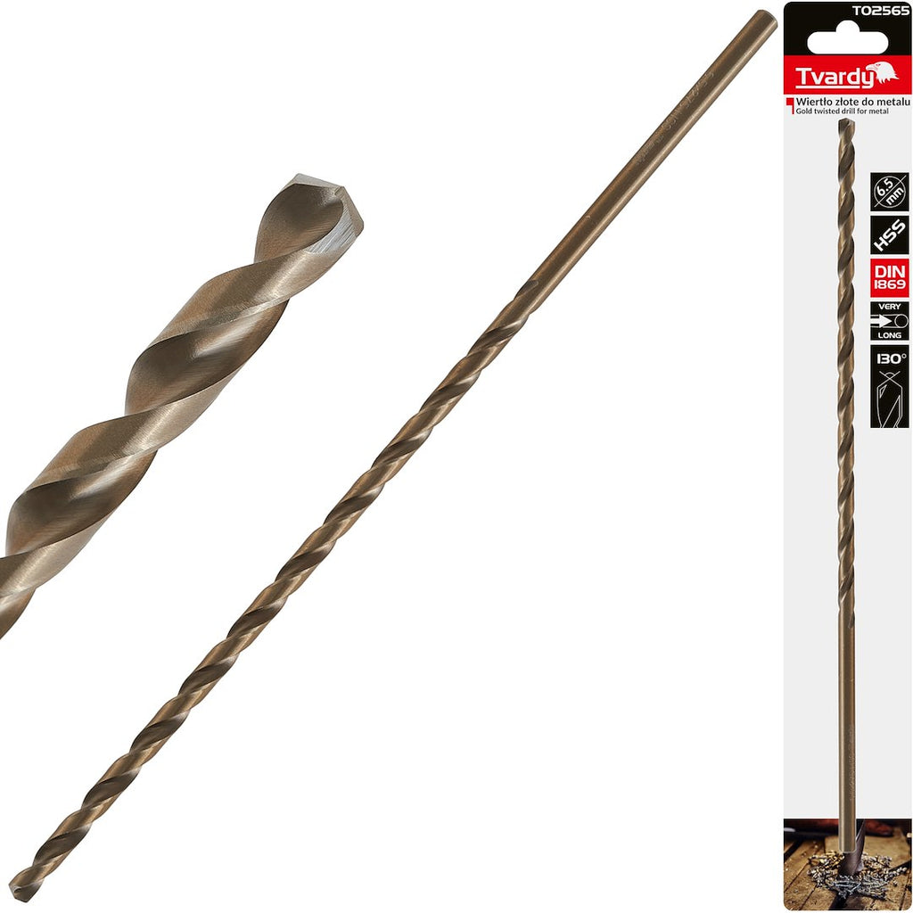 Long HSS DIN1869 6.5 x 275 mm Gold Metal Twist Drill Bit
