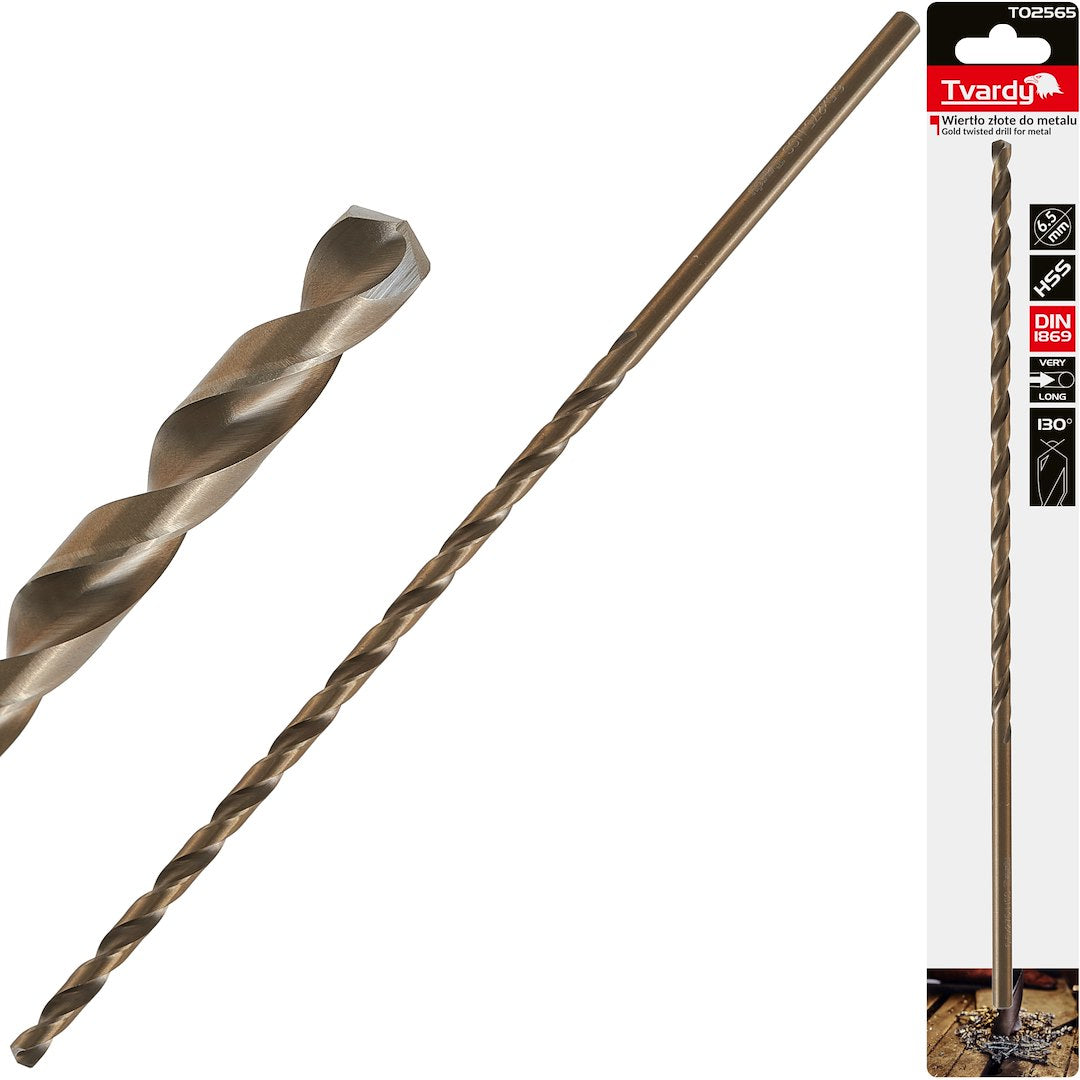 Long HSS DIN1869 6.5 x 275 mm Gold Metal Twist Drill Bit