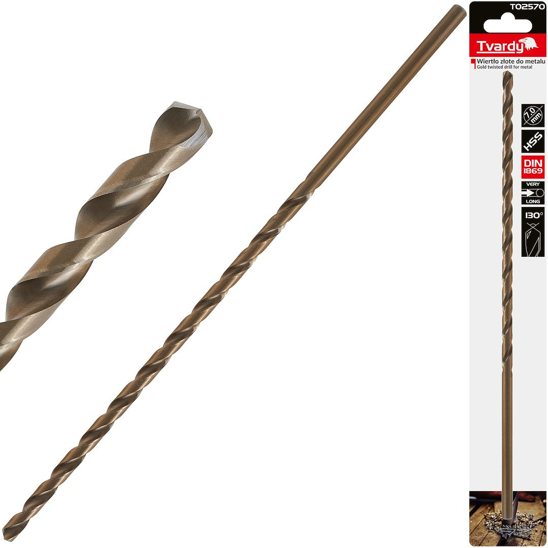 Long HSS DIN1869 7.0 x 290 mm gold metal twist drill bit