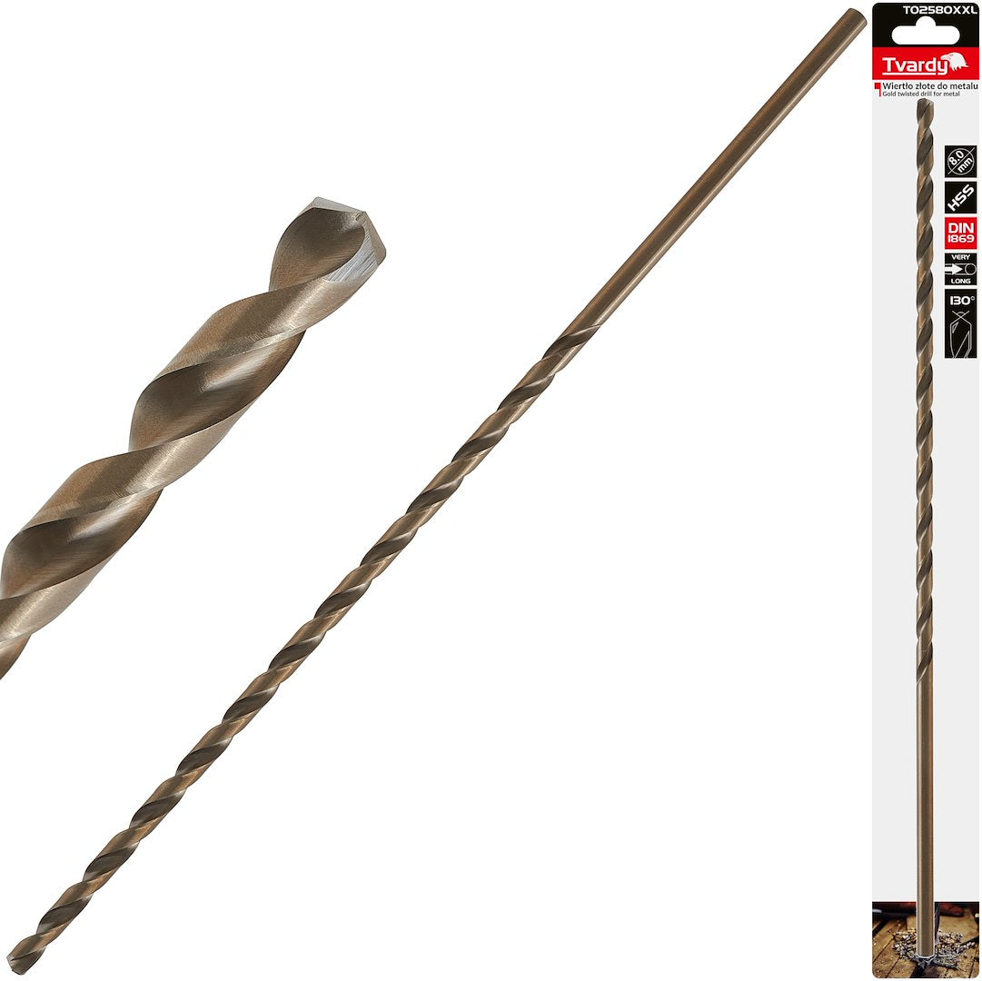 Long HSS DIN1869 8.0 x 390 mm gold metal twist drill bit