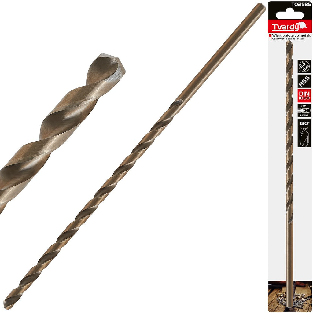 Long HSS DIN1869 8.5 x 305 mm gold metal twist drill bit