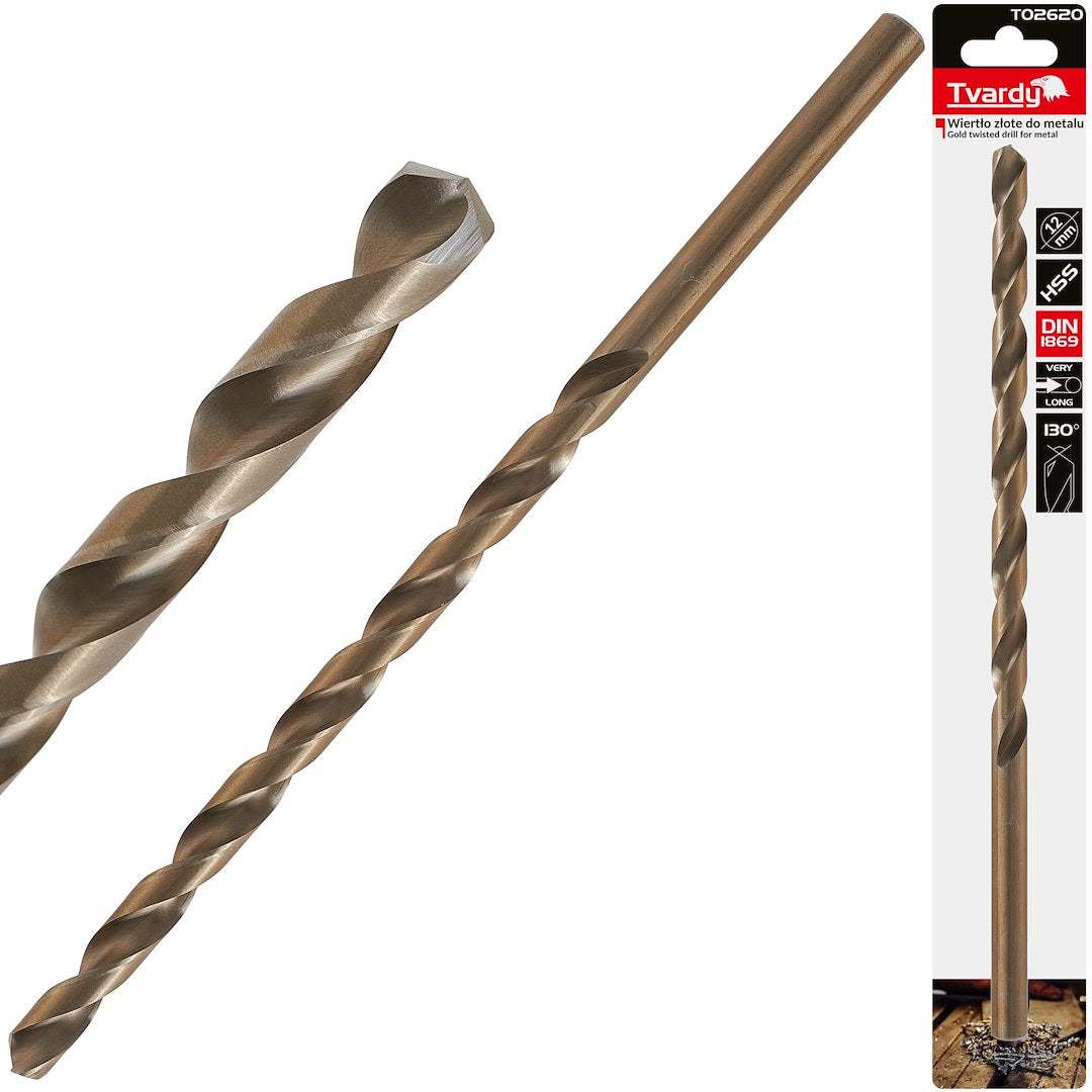 Long HSS DIN1869 12.0 x 295 mm Gold Metal Twist Drill Bit
