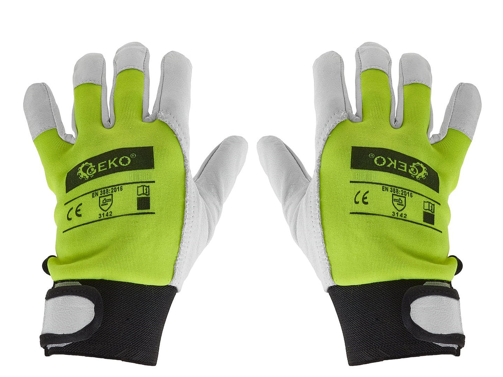 Goat leather yellow gloves, elastic cotton back, Velcro cuff, size 9 – Pack of 12