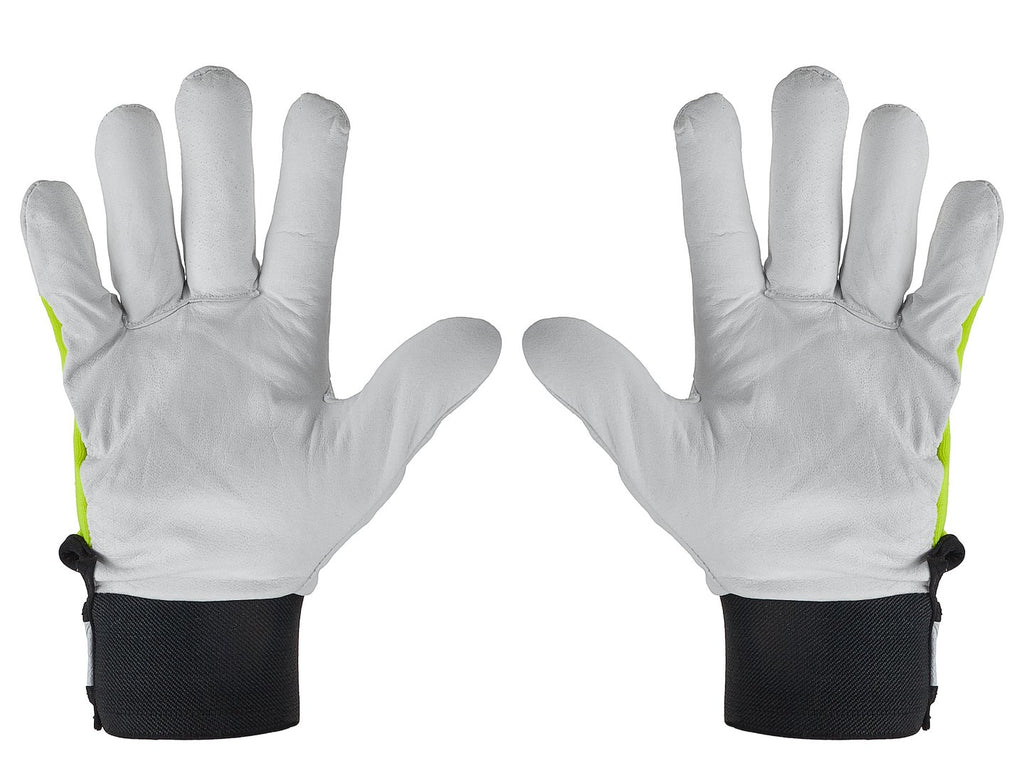 Goat leather yellow gloves, elastic cotton back, Velcro cuff, size 9 – Pack of 12