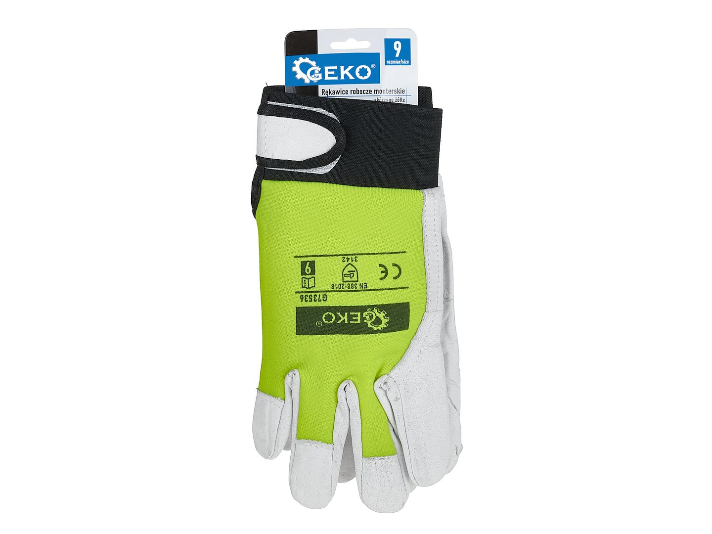 Goat leather yellow gloves, elastic cotton back, Velcro cuff, size 9 – Pack of 12
