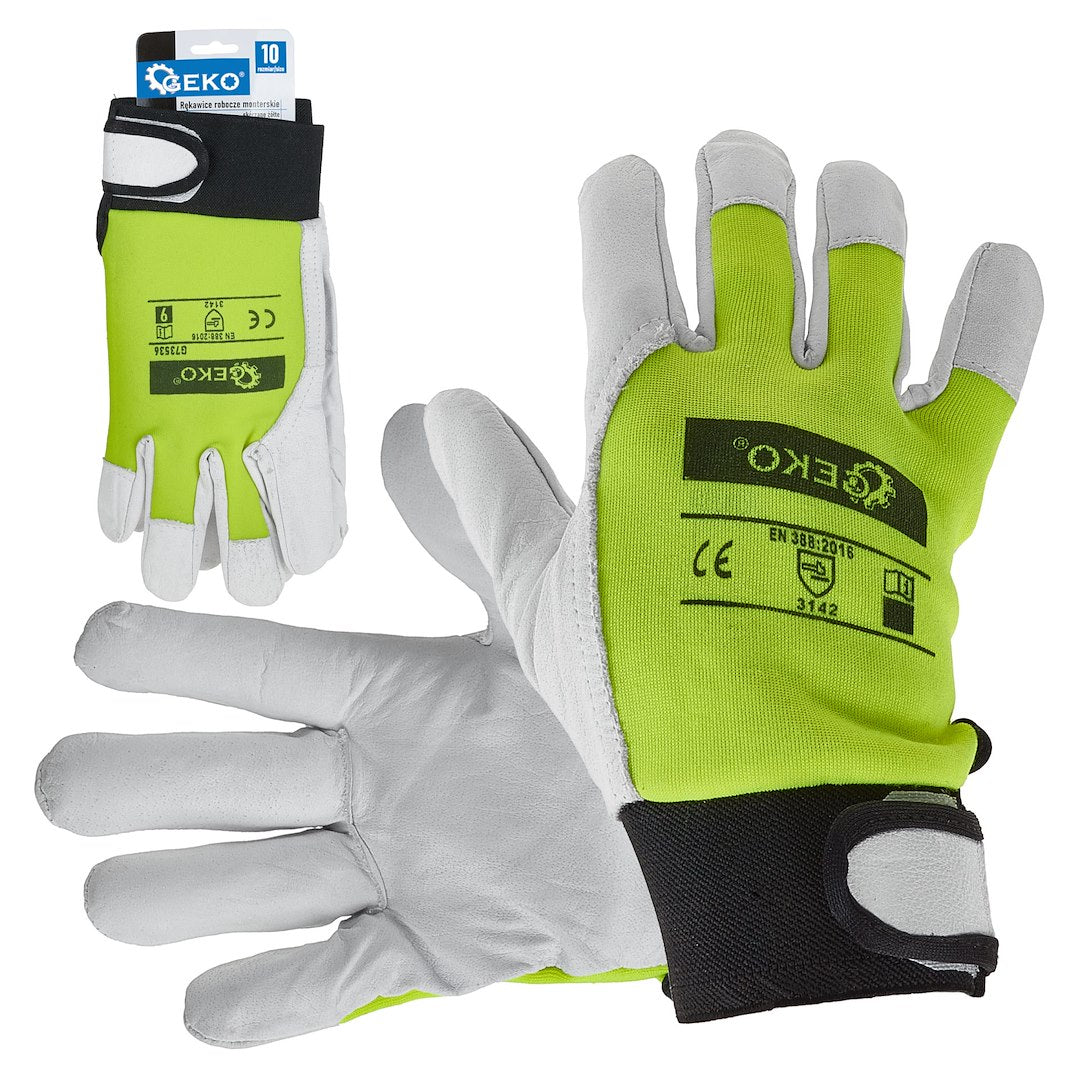 Goat leather yellow gloves, elastic cotton back, velcro cuff s.10 – Pack of 12
