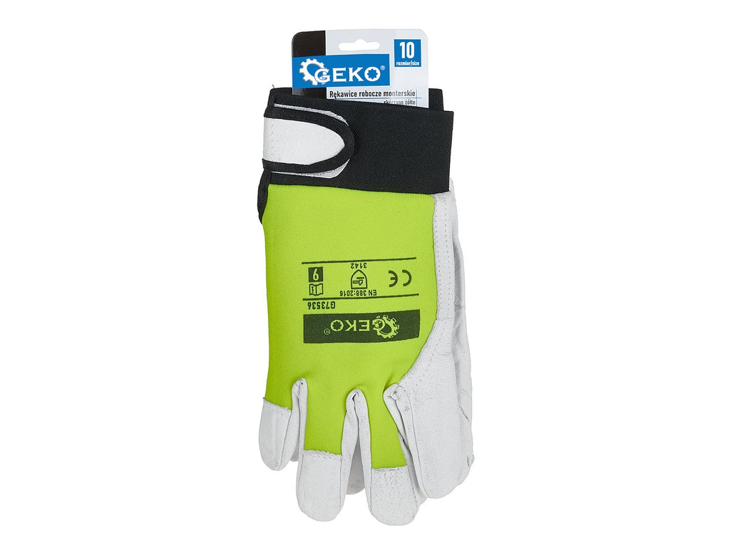 Goat leather yellow gloves, elastic cotton back, velcro cuff s.10 – Pack of 12