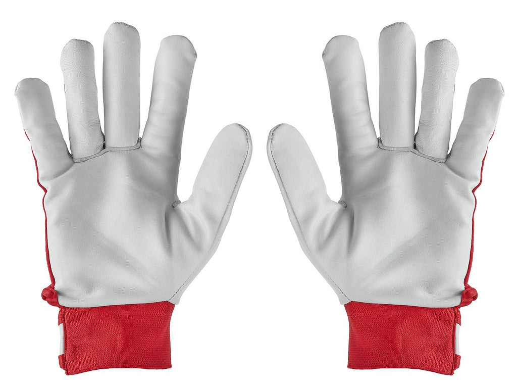 Goat leather red gloves, elastic cotton back, Velcro cuff, size 8 – Pack of 12