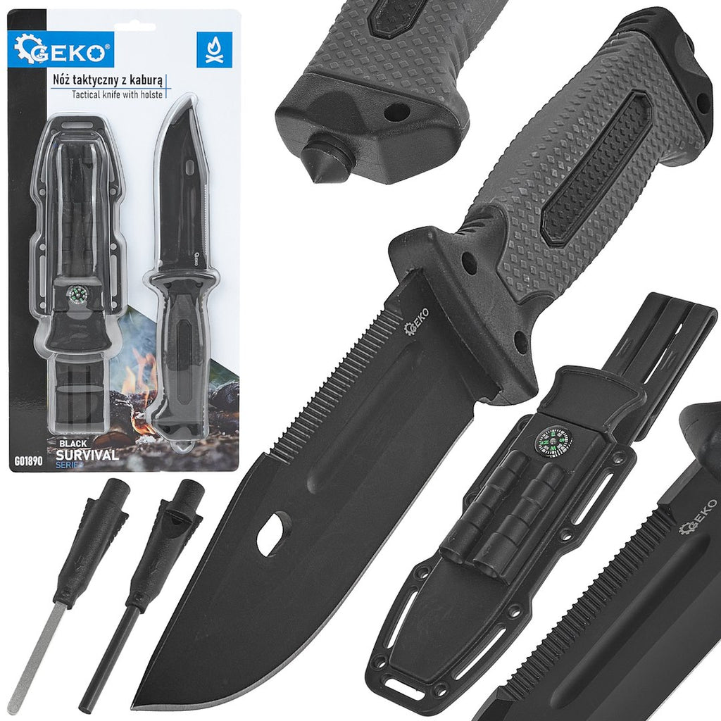 Tactical Knife 275/135 mm with Holster BLACK SURVIVAL SERIES