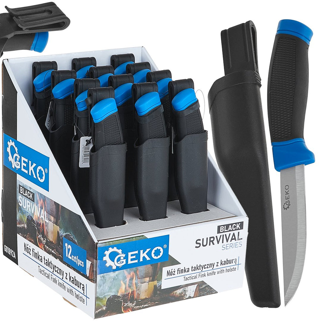 Tactical Fink Knife 215/105 mm with Holster BLACK SURVIVAL SERIES – display box – Pack of 12