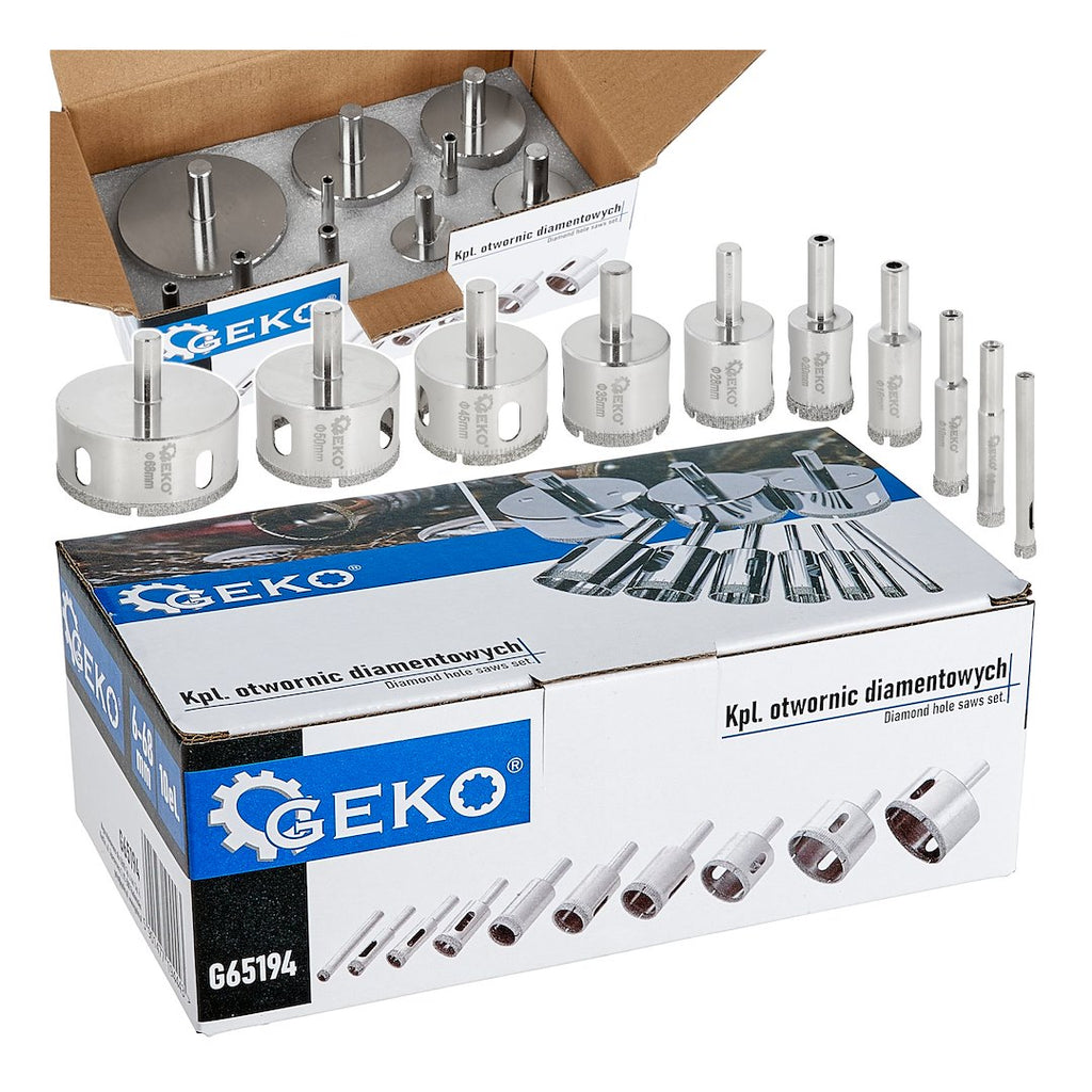 Set of diamond drill bits for tiles, 10 pcs, 6–68 mm