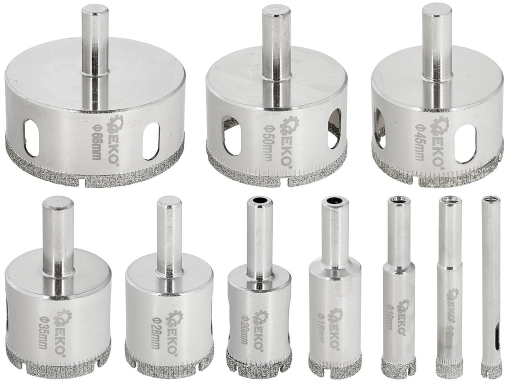 Set of diamond drill bits for tiles, 10 pcs, 6–68 mm