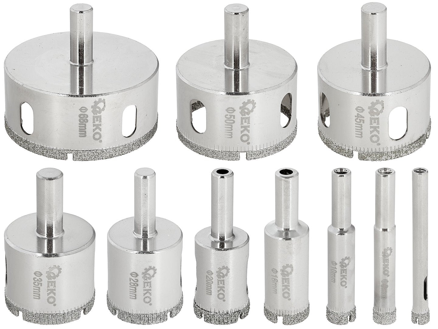 Set of diamond drill bits for tiles, 10 pcs, 6–68 mm
