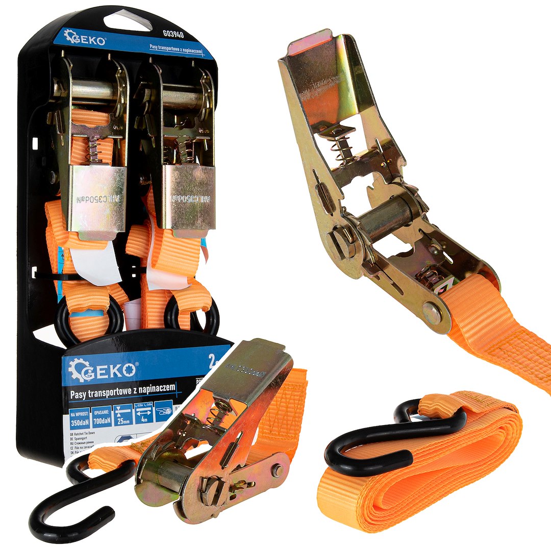 2 pcs Ratchet Tie Down 25 mm x 4.5 m, 700 kg