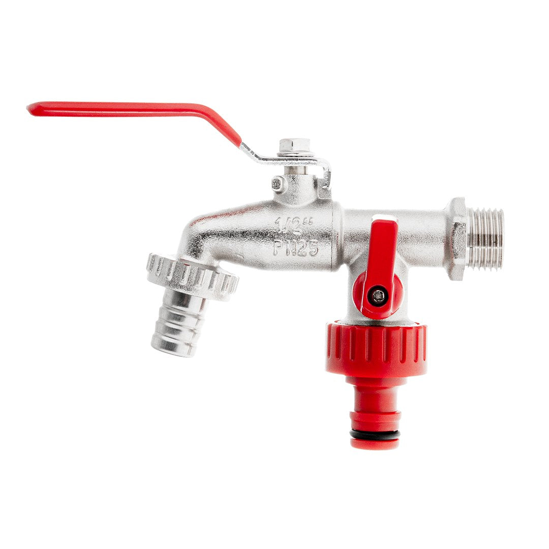 IBC set –1/2'' tap with two 3/4'' external threads + 1/2'' hose outlet + hose coupling