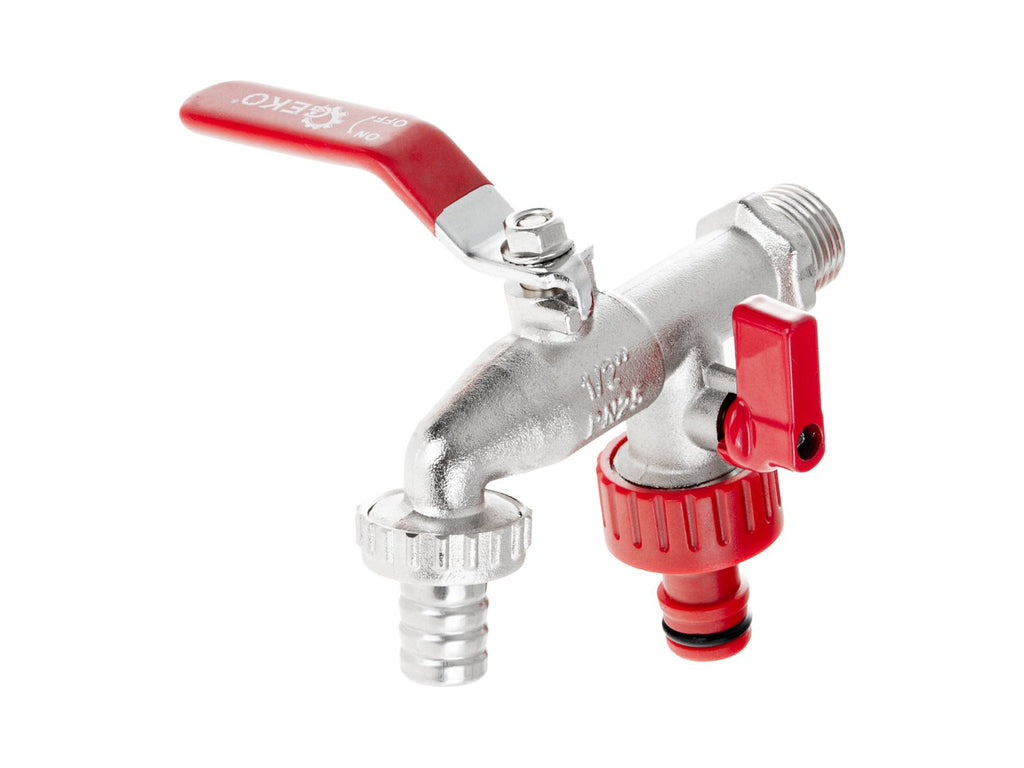 IBC set –1/2'' tap with two 3/4'' external threads + 1/2'' hose outlet + hose coupling