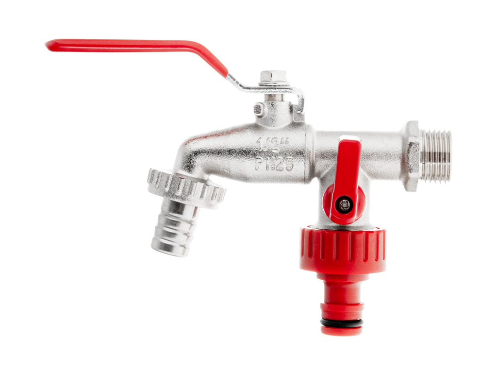 IBC set –1/2'' tap with two 3/4'' external threads + 1/2'' hose outlet + hose coupling