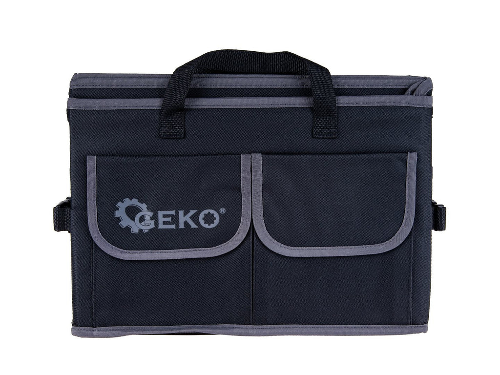 Stiffened car trunk organizer with a cover