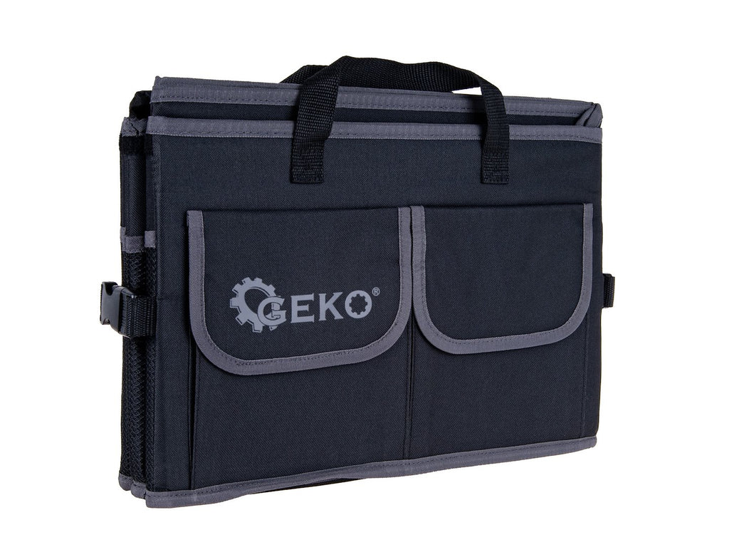 Stiffened car trunk organizer with a cover