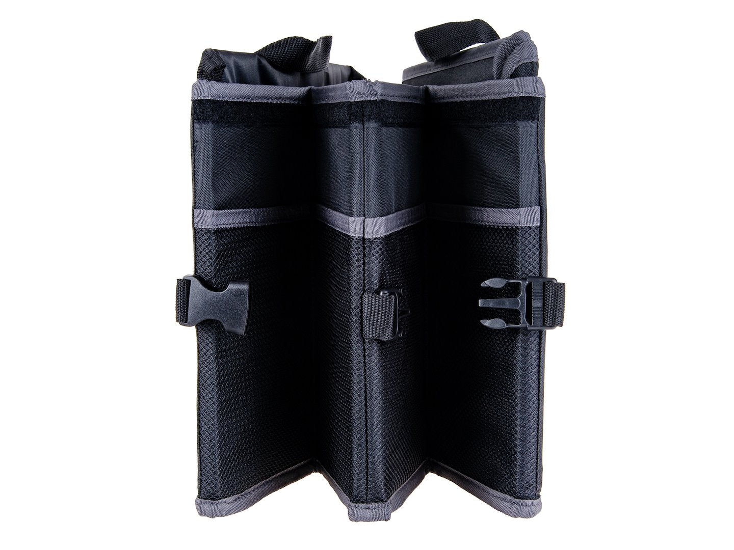 Stiffened car trunk organizer with a cover
