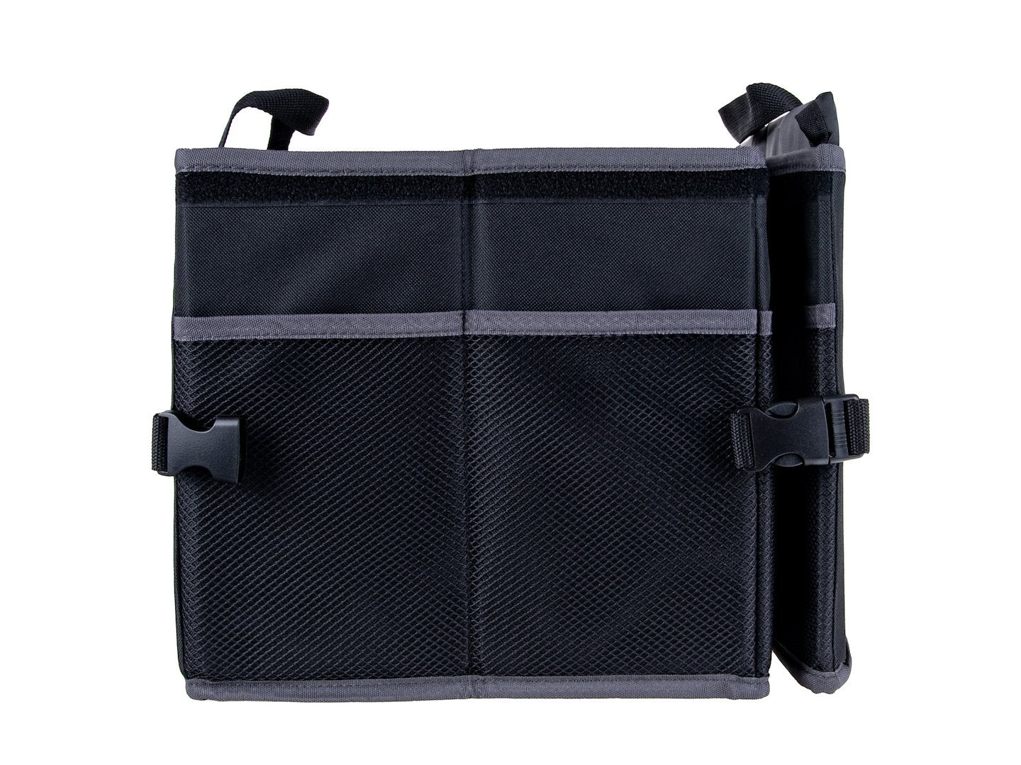 Stiffened car trunk organizer with a cover