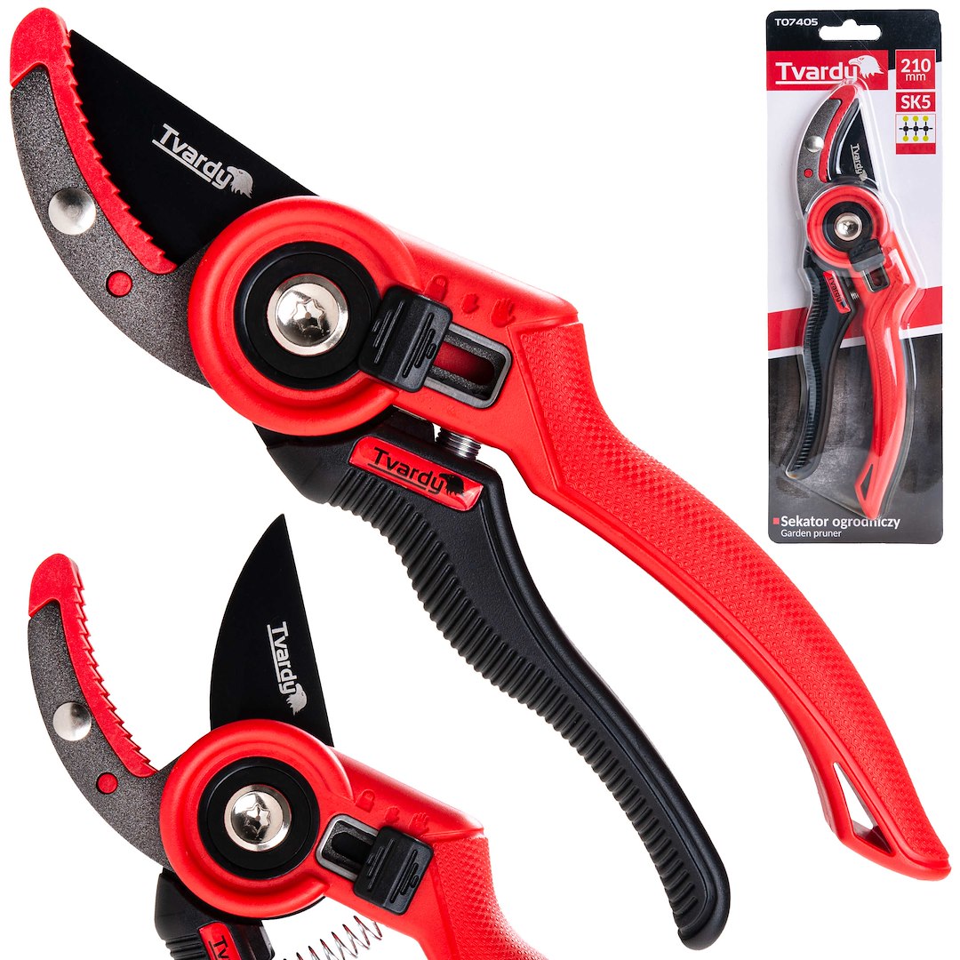 Garden pruner with anvil blade, 210 mm, SK5, PTFE