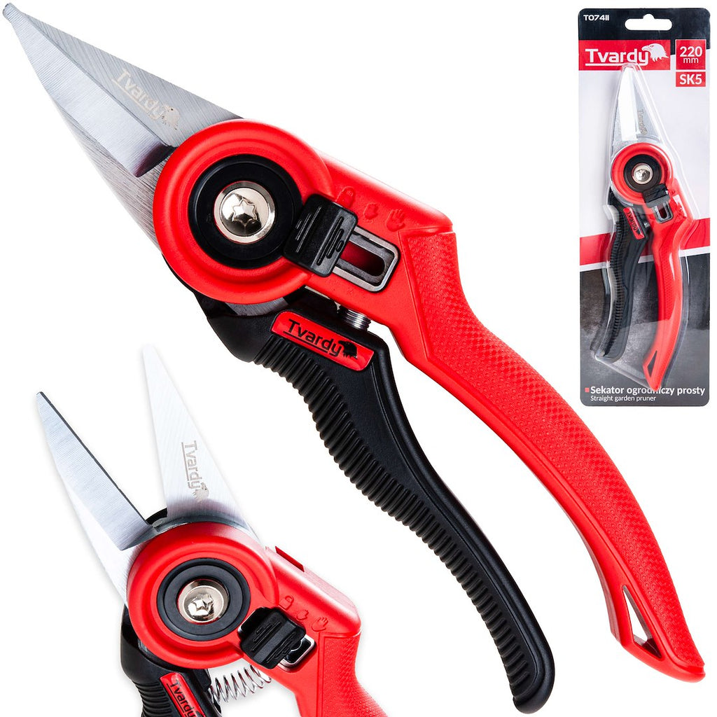 Straight garden pruner with bypass blade, 220 mm, SK5