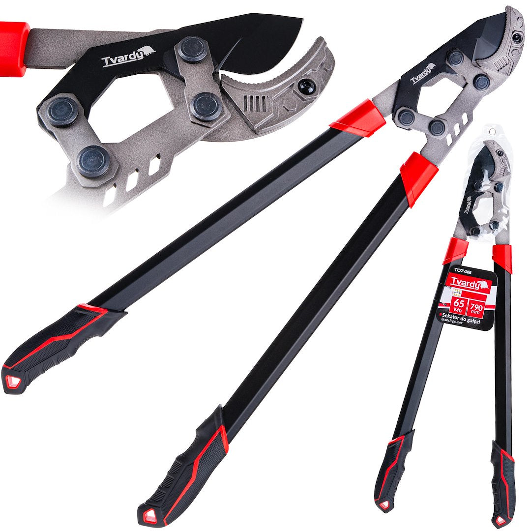 Branch pruner with ratchet and anvil blade, 790 mm, 65Mn PTFE