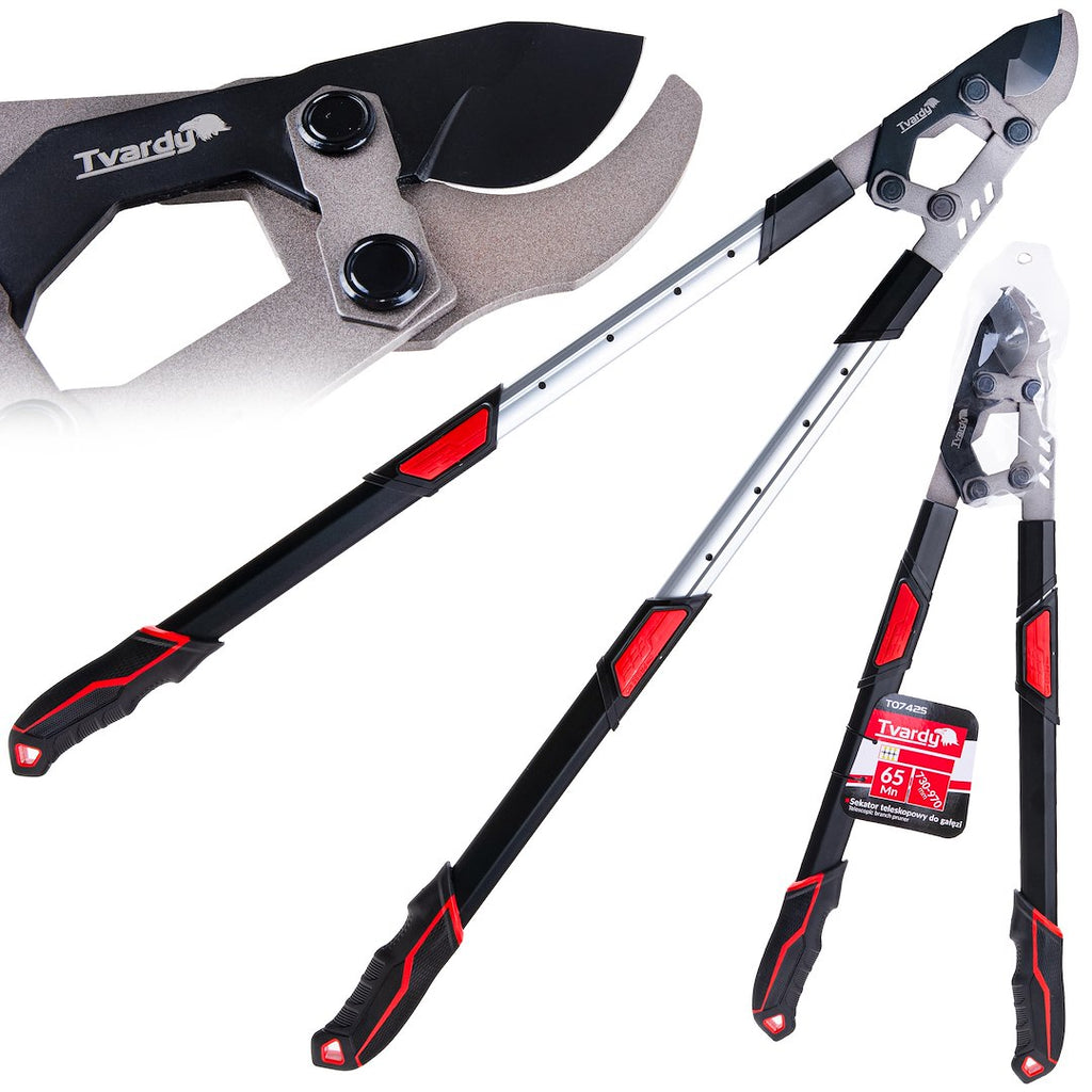 Telescopic branch pruner with ratchet and bypass blade 730–970 mm 65Mn PTFE