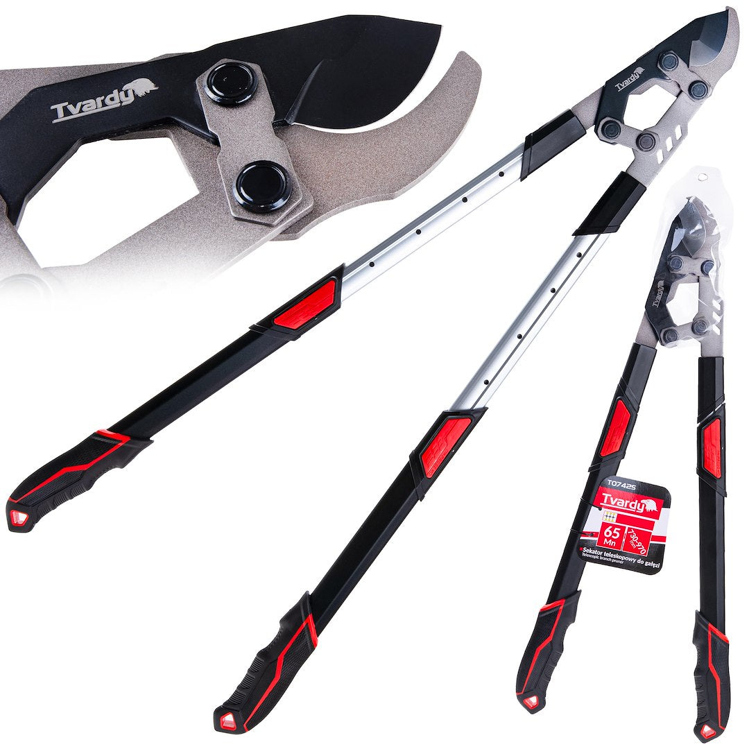 Telescopic branch pruner with ratchet and bypass blade 730–970 mm 65Mn PTFE