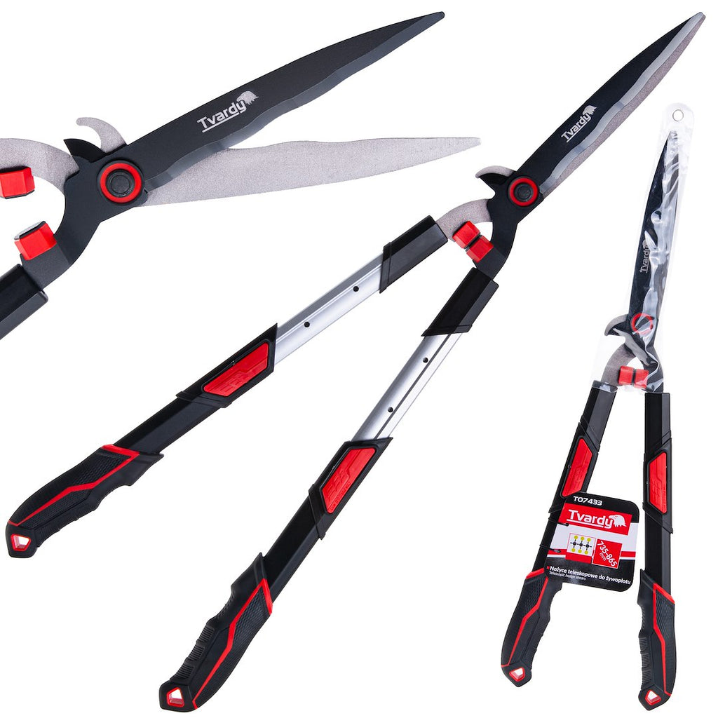 Telescopic hedge shears with wavy blade 735–865 mm, PTFE-coated