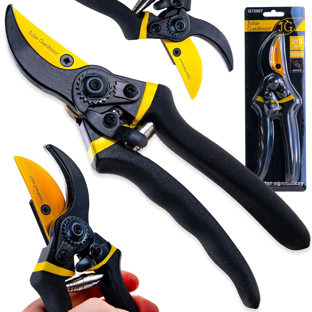 Garden pruner with bypass blade, 210 mm, 65Mn, anti-slip