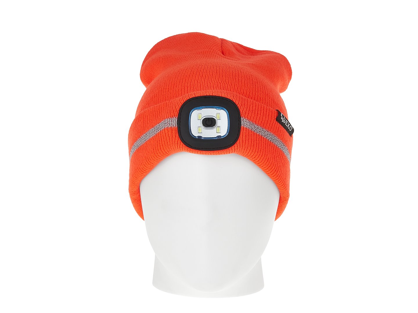 Rechargeable LED Headlight Winter Hat with Reflective Stripe (Orange)
