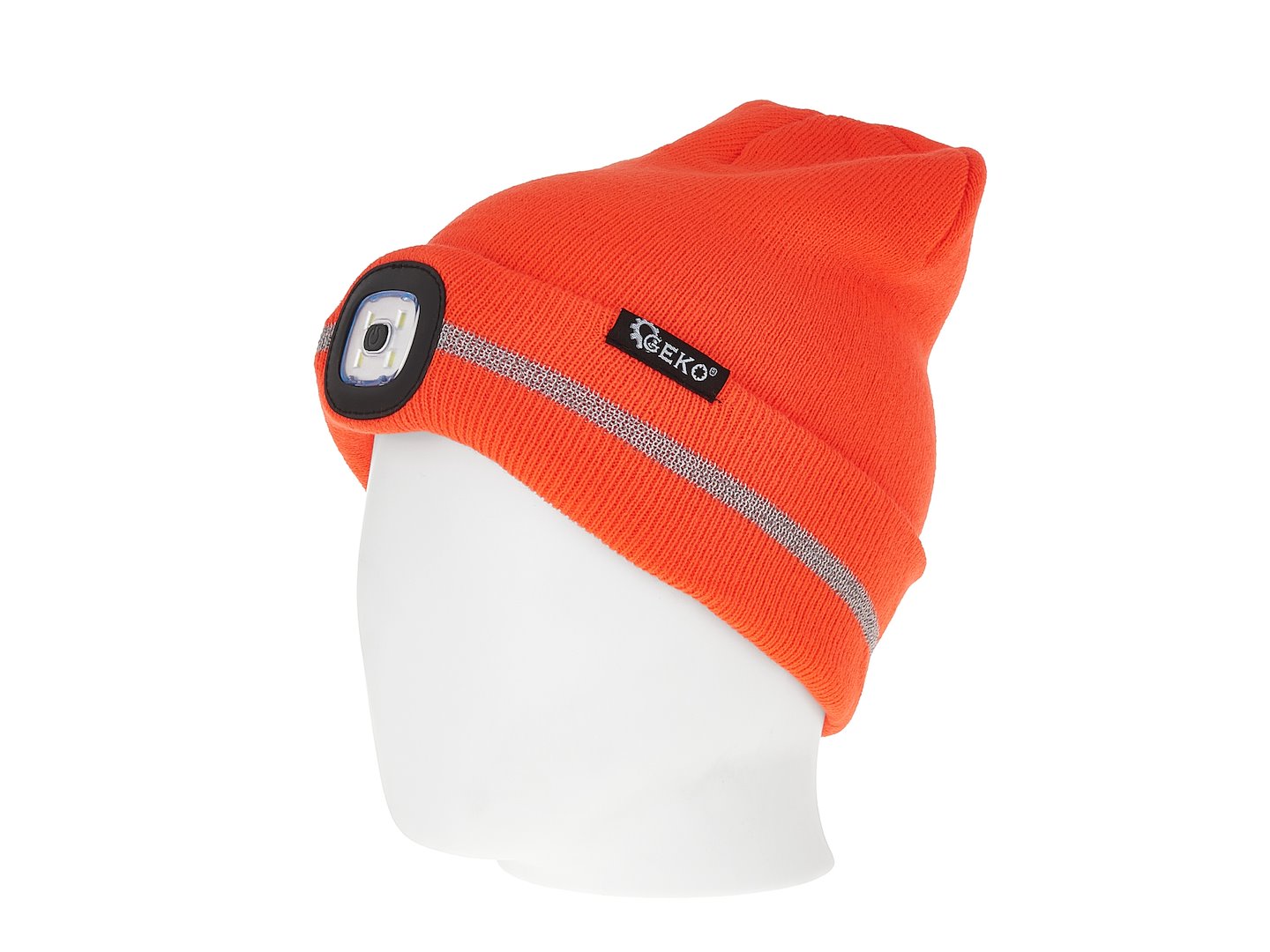 Rechargeable LED Headlight Winter Hat with Reflective Stripe (Orange)