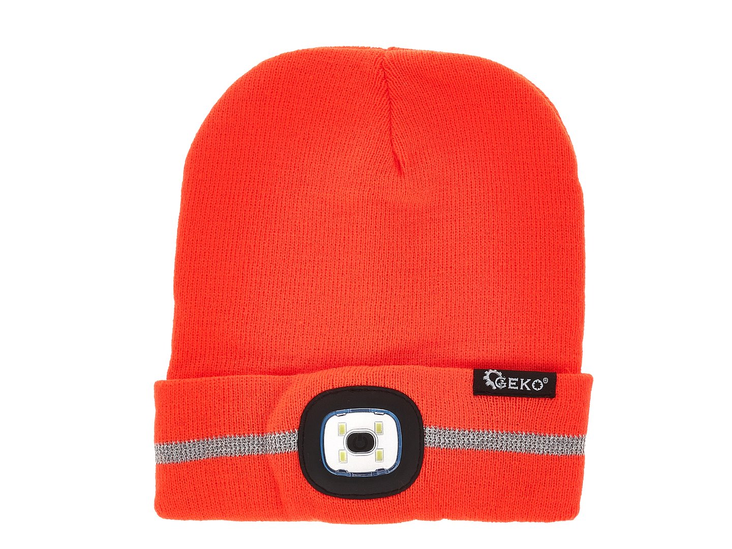 Rechargeable LED Headlight Winter Hat with Reflective Stripe (Orange)