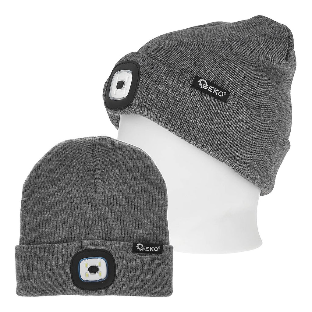Rechargeable LED Headlight Winter Hat (Gray & Black)