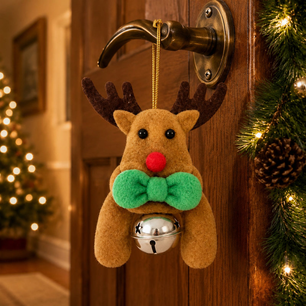 Christmas Reindeer Ornament with Hanging Loop and Bell 12cm