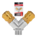 Brass air 2-way splitter, external thread 1/2" with quick connectors