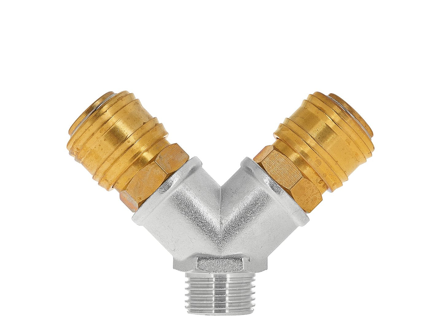 Brass air 2-way splitter, external thread 1/2" with quick connectors