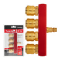 Brass 4-way air splitter with 1/4" male plug and quick connectors