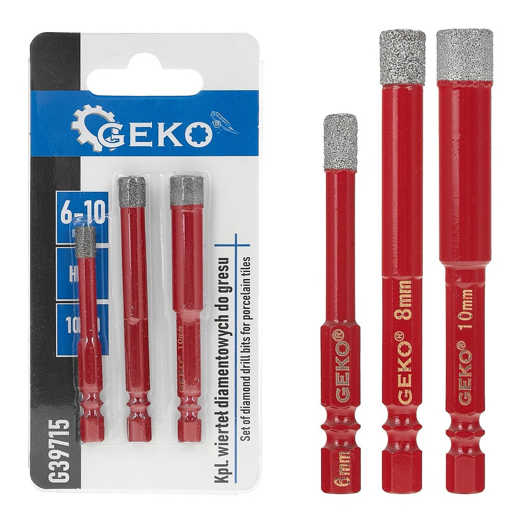 3 pcs set of diamond drills for tiles 6-10 mm HEX