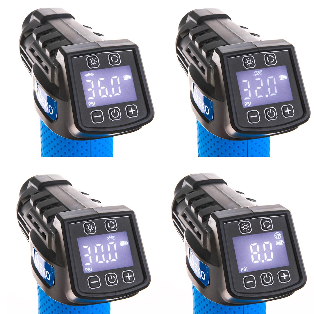 12V battery air compressor (0.2–10.3 bar)