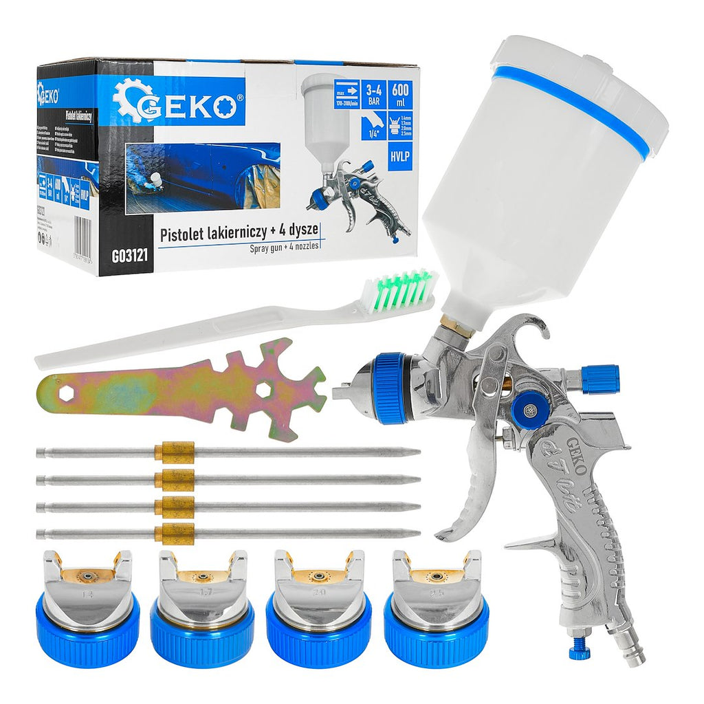 Spray Gun HVLP 600 ml + 4 Nozzles (1.4 - 1.7 - 2.0 - 2.5)
