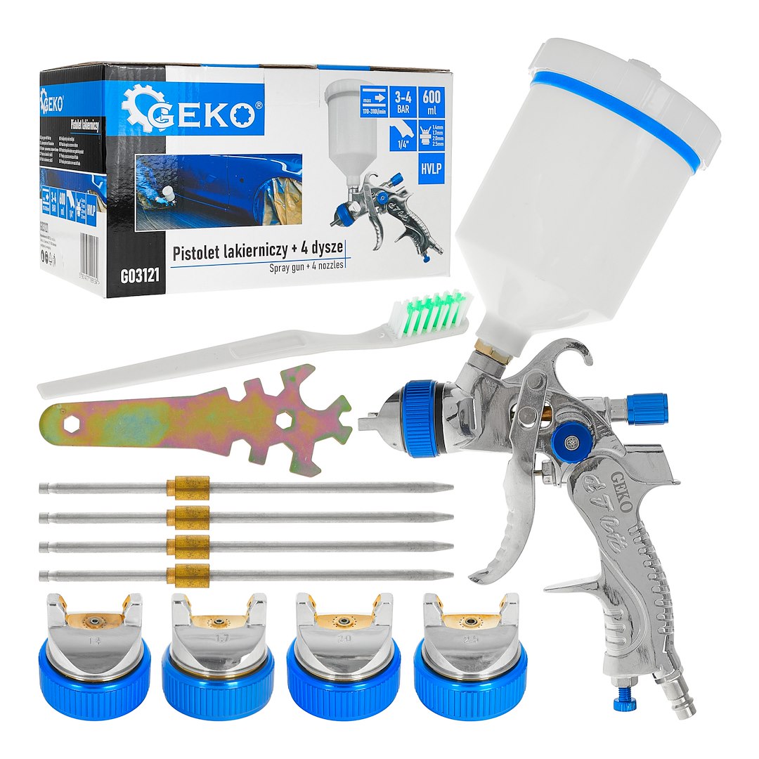 Spray Gun HVLP 600 ml + 4 Nozzles (1.4 - 1.7 - 2.0 - 2.5)