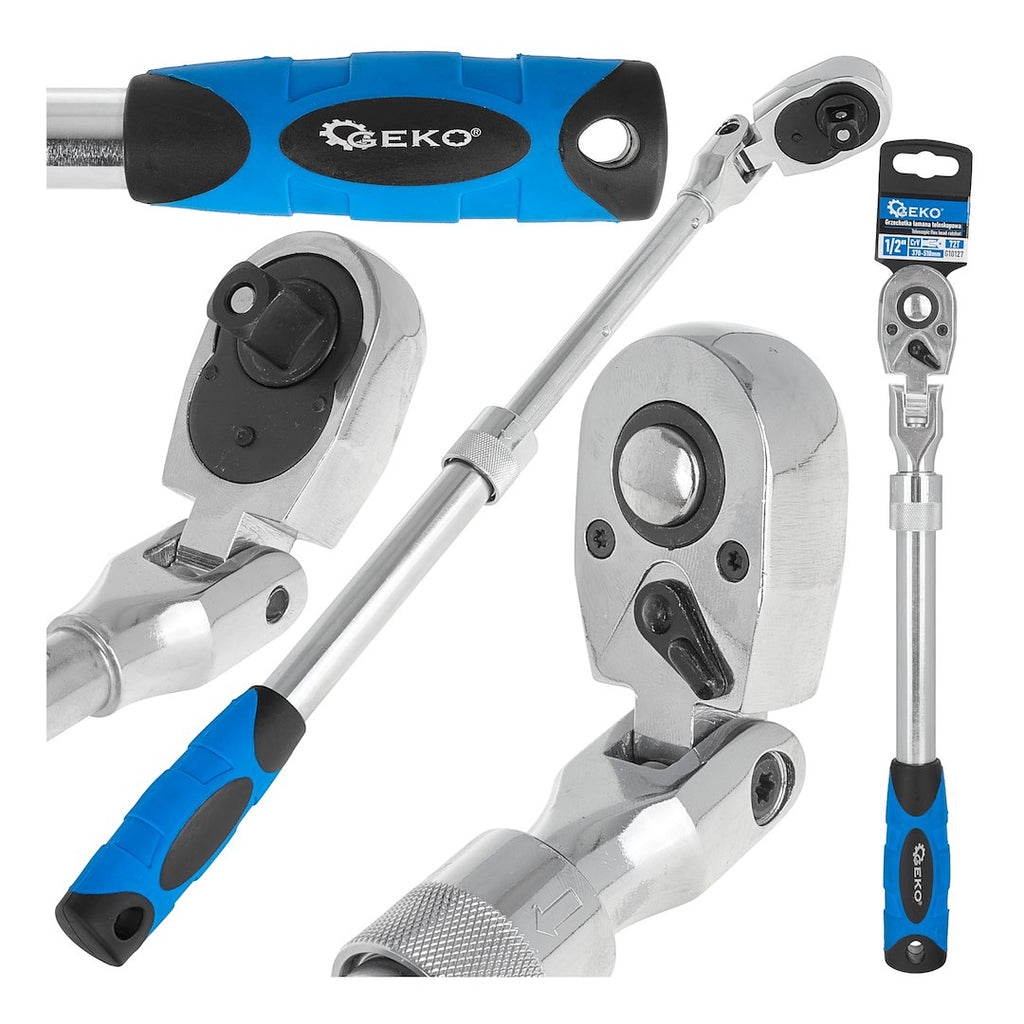Telescopic flexible-head ratchet with handle 1/2" 370–510 mm 72T CrV