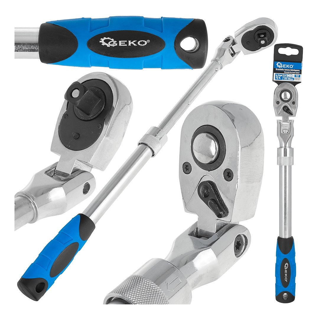 Telescopic flexible-head ratchet with handle 1/2" 370–510 mm 72T CrV