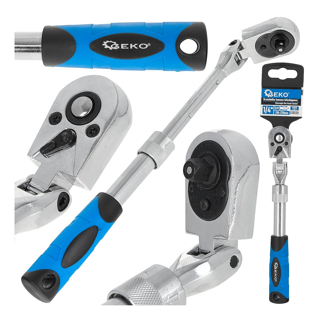 Telescopic ratchet with flexible head and handle 1/4" drive, 210-278 mm, 72T, CrV