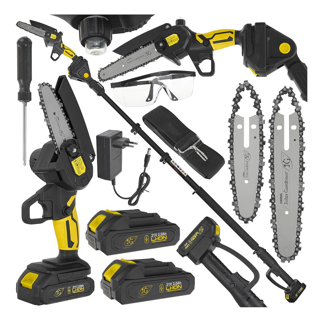 21V 6" cordless chainsaw 2x2.0Ah – XXL set with telescopic rod 1.65-2.50m