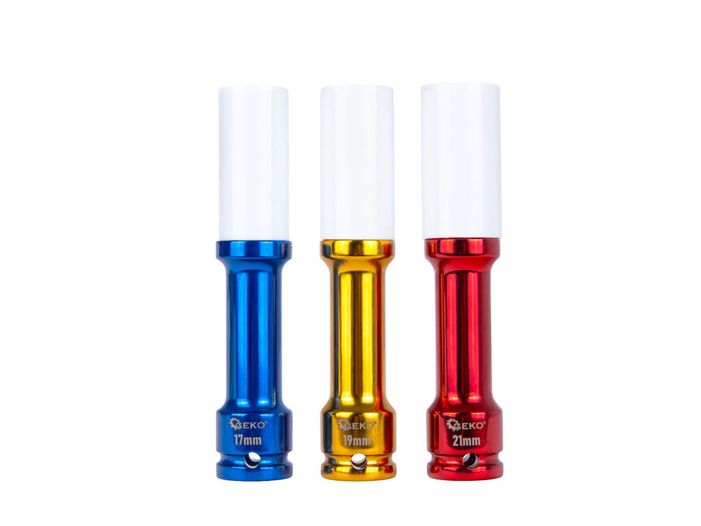 Long alloy-rim impact socket set 17 mm 19 mm 21 mm